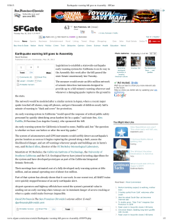 Earthquake warning bill goes to Assembly