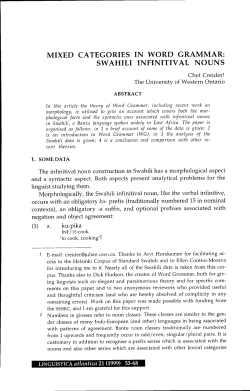 MIXED CATEGORIES IN WORD GRAMMAR: SW AHILI INFINITIVAL