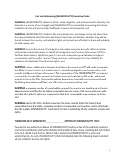 Fair and Welcoming [MUNICIPALITY] Executive Order WHEREAS