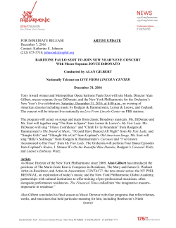 FOR IMMEDIATE RELEASE ARTIST UPDATE December 7, 2016