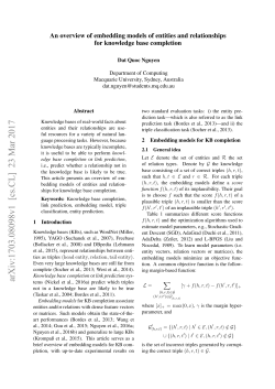 An overview of embedding models of entities and relationships for