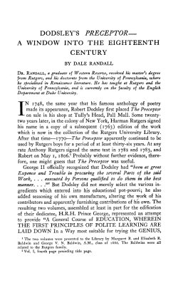 dodsley`s preceptor&mdash; a window into the eighteenth century