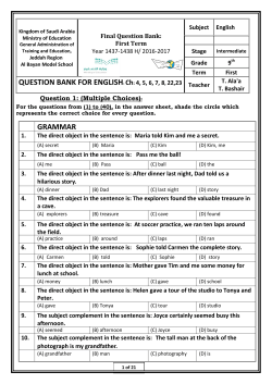 QUESTION BANK FOR ENGLISH: Ch: 4, 5, 6, 7, 8, 22,23 GRAMMAR