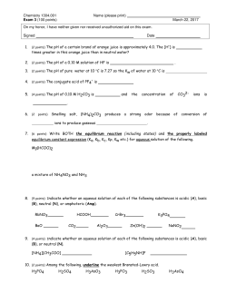 Chemistry 1304.001 Name (please print) Exam 3 (100 points) March