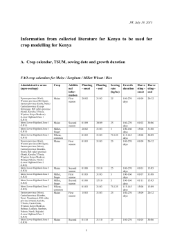 Information from collected literature for Kenya to be used for crop