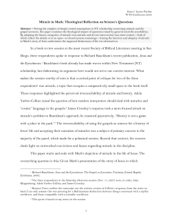 1 Miracle in Mark: Theological Reflection on Science`s Questions In