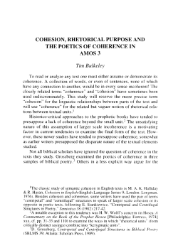 Cohesion, Rhetorical Purpose and the Poetics of Coherence in