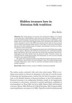 Hidden treasure lore in Estonian folk tradition