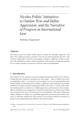 Nicolas Politis` Initiatives to Outlaw War and Define Aggression, and