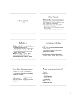 Subject Analysis LCSH Subject Analysis Definitions Analysis vs