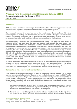 AFME paper on the proposed European Deposit Insurance Scheme