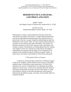 Hermeneutics, Exegesis, and Proclamation