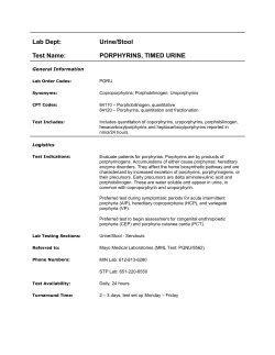 Lab Dept: Urine/Stool Test Name: PORPHYRINS, TIMED URINE