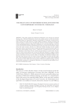 THE RELEVANCE OF REFORMED SCHOLASTICISM FOR