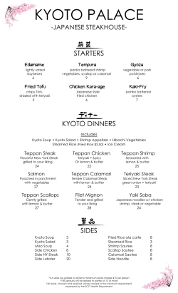 Kyoto Palace Menu