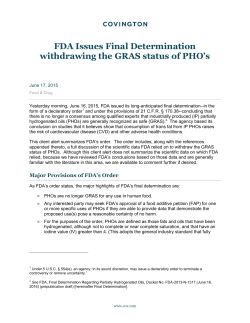 FDA Issues Final Determination withdrawing the GRAS status of PHO`s