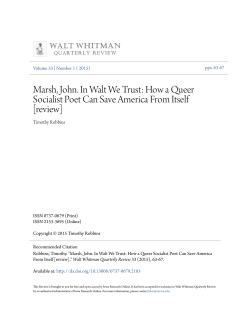Marsh, John. In Walt We Trust: How a Queer Socialist Poet Can