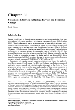 Sustainable Lifestyles: Rethinking Barriers and Behaviour Change