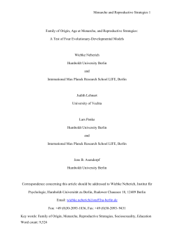 Menarche and Reproductive Strategies 1 Family of Origin, Age at