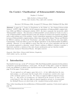 On Corda`s `Clarification` of Schwarzschild`s Solution 1 Introduction
