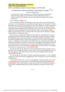 Psychoanalytic Electronic Publishing: On Winnicott`s Clinical