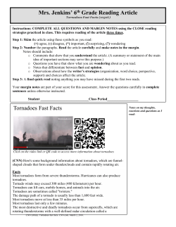 Mrs. Jenkins` 6th Grade Reading Article Tornadoes Fast Facts
