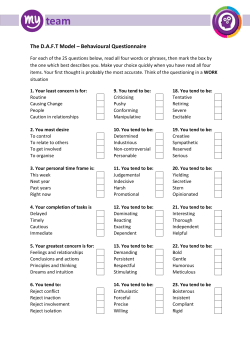 The D.A.F.T Model &ndash; Behavioural Questionnaire