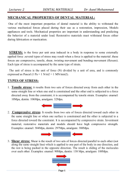 Lectures: 2 DENTAL MATERIALS Dr: Aseel Mohammed