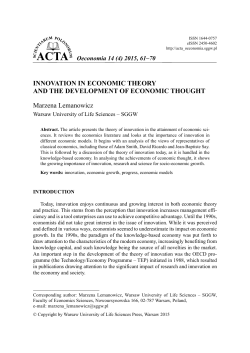 INNOVATION IN ECONOMIC THEORY AND THE DEVELOPMENT
