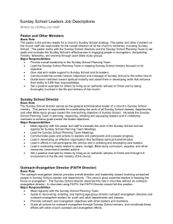 Sunday School Leaders Job Descriptions