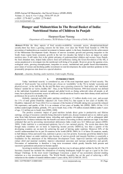 Hunger and Malnutrition In The Bread Basket of India: Nutritional