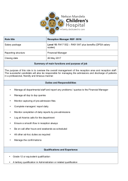 Reception Manager - Nelson Mandela Childrens Hospital