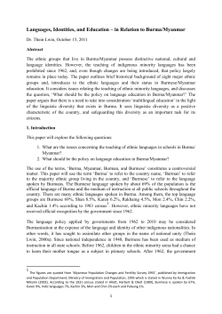 Languages, Identities, and Education &ndash; in Relation to Burma/Myanmar