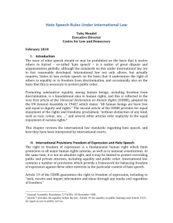 Hate Speech Rules Under International Law, February 2010