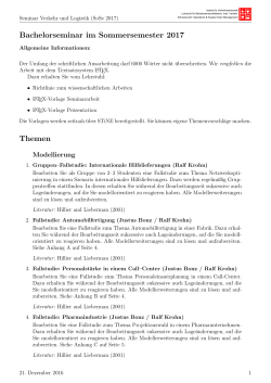 Bachelorseminar im Sommersemester 2017 Themen