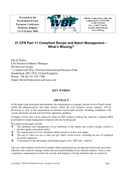 21 CFR Part 11 Compliant Recipe and Batch