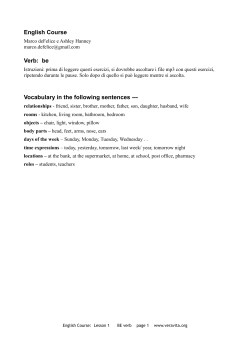 English Course Verb: be Vocabulary in the following sentences ---