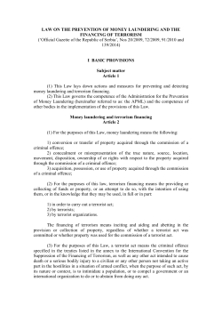 Law on Prevention of Money Laundering and the Financing of