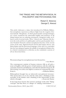 THE TRAGIC AND THE METAPHYSICAL IN PHILOSOPHY AND