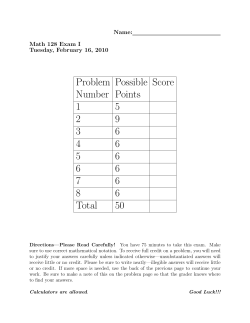 Problem Possible Score Number Points 1 5 2 9 3 6 4 6 5 6 6 6 7 6 8