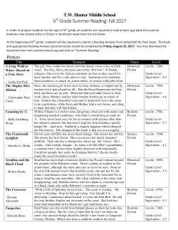 6th Grade Summer Reading: Fall 2017
