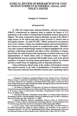 Ethical Review of Research Involving Human Subjects in Nigeria