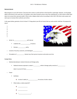 Unit 2&mdash;The Behavior of Nations National Interest Most people act