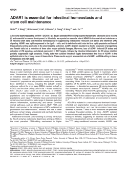 ADAR1 is essential for intestinal homeostasis and stem cell
