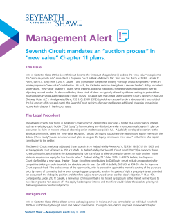 auction process&rdquo; in &ldquo;new value&rdquo; Chapter 11 plans,&rdquo; Management Alert