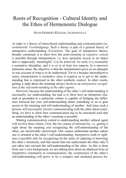 Roots of Recognition - Cultural Identity and the Ethos of