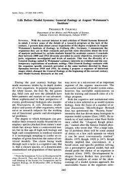 Life Before Model Systems: General Zoology at August Weismann`s