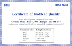 Test Protocol for Rainin Tips / Capillaries and Pistons