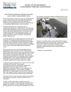 BOOST OF SOLAR ENERGY ATASCADERO FIRM AIDS JAPAN