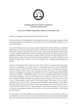inaugural speech - The Bar Council